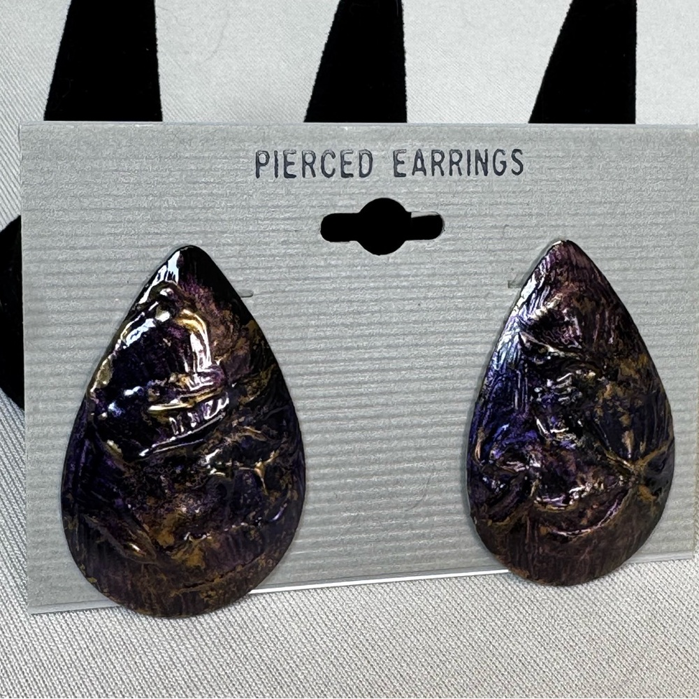 Purple and Gold Teardrop Resin Earring Single